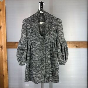 Anthro MAIKO Black White Knit Boho SnapButton Balloon Sleeve Cardigan Coat Sz XS